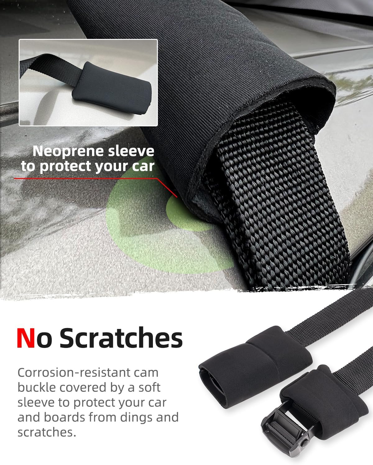 Abahub Soft Roof Rack Pads with 2 Tie Down Straps for Surfboard SUP Kayak Canoe Heavy Duty Universal Car Roof Racks System for Padle Boards Include 2 Tie Down Ropes 2 Hood Loops and Storage BagSoft Roof Rack Pad with Accessories black