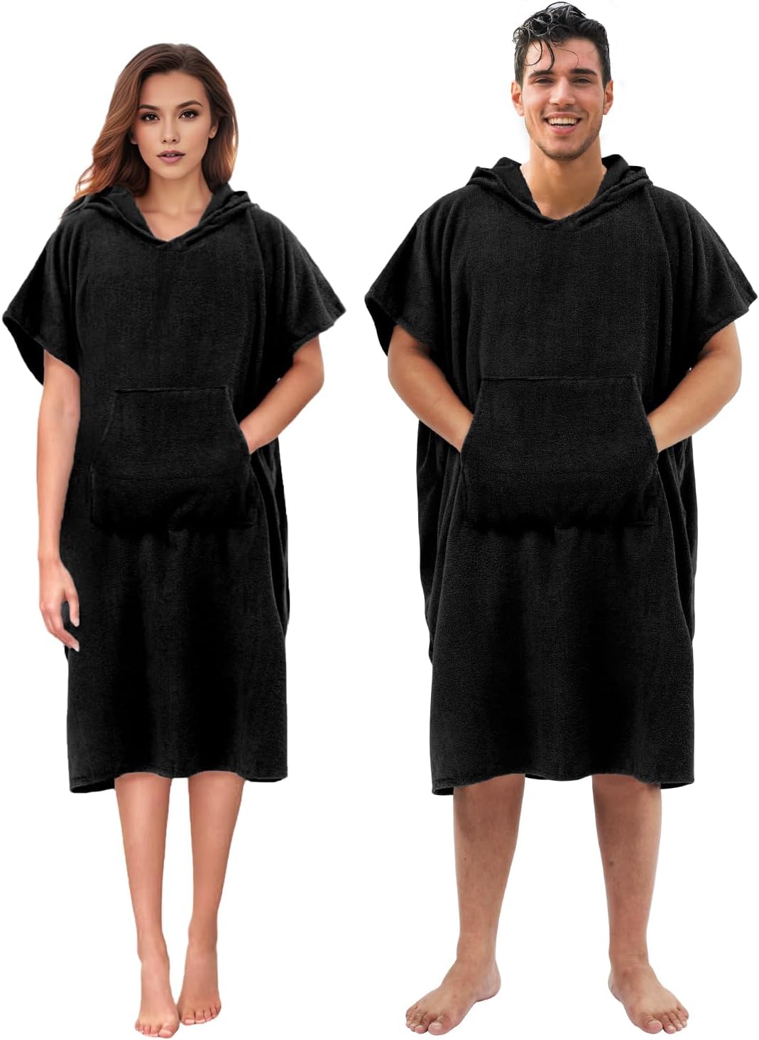 Abahub Surf Poncho Changing Robe with Hood Thick Quick Dry Microfiber Wetsuit Changing Towel for Surfing Beach Swim Outdoor Sports Men Women Absorbent Wearable Towel Cover UpSea BlueBlack