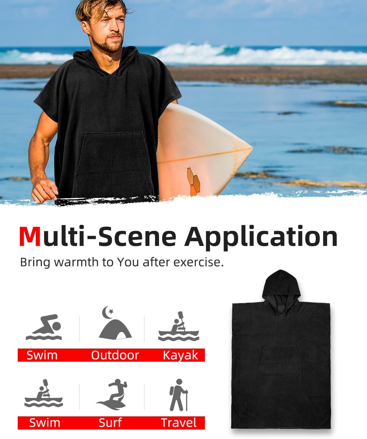 Abahub Surf Poncho Changing Robe with Hood Thick Quick Dry Microfiber Wetsuit Changing Towel for Surfing Beach Swim Outdoor Sports Men Women Absorbent Wearable Towel Cover UpSea BlueBlack