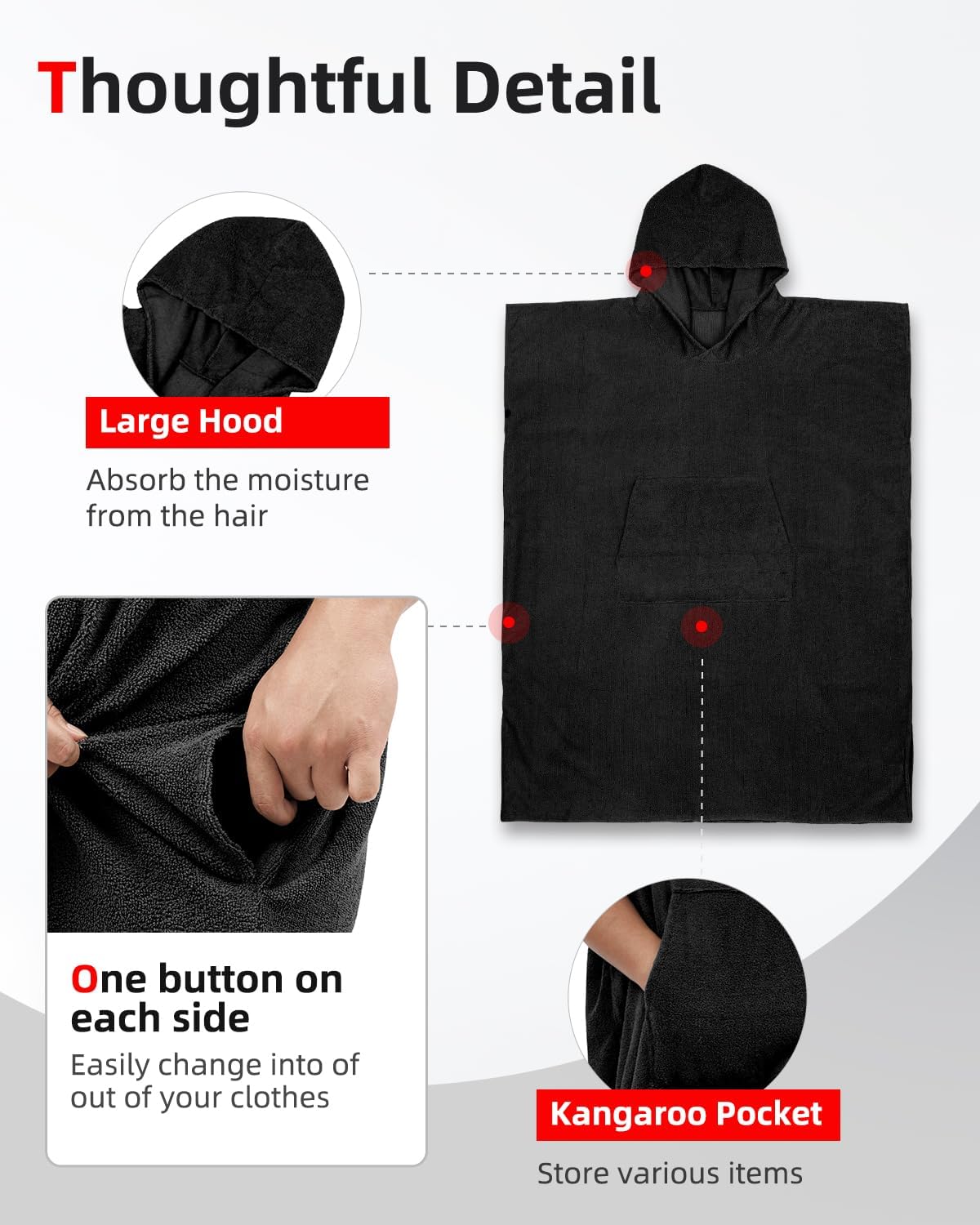 Abahub Surf Poncho Changing Robe with Hood Thick Quick Dry Microfiber Wetsuit Changing Towel for Surfing Beach Swim Outdoor Sports Men Women Absorbent Wearable Towel Cover UpSea BlueBlack