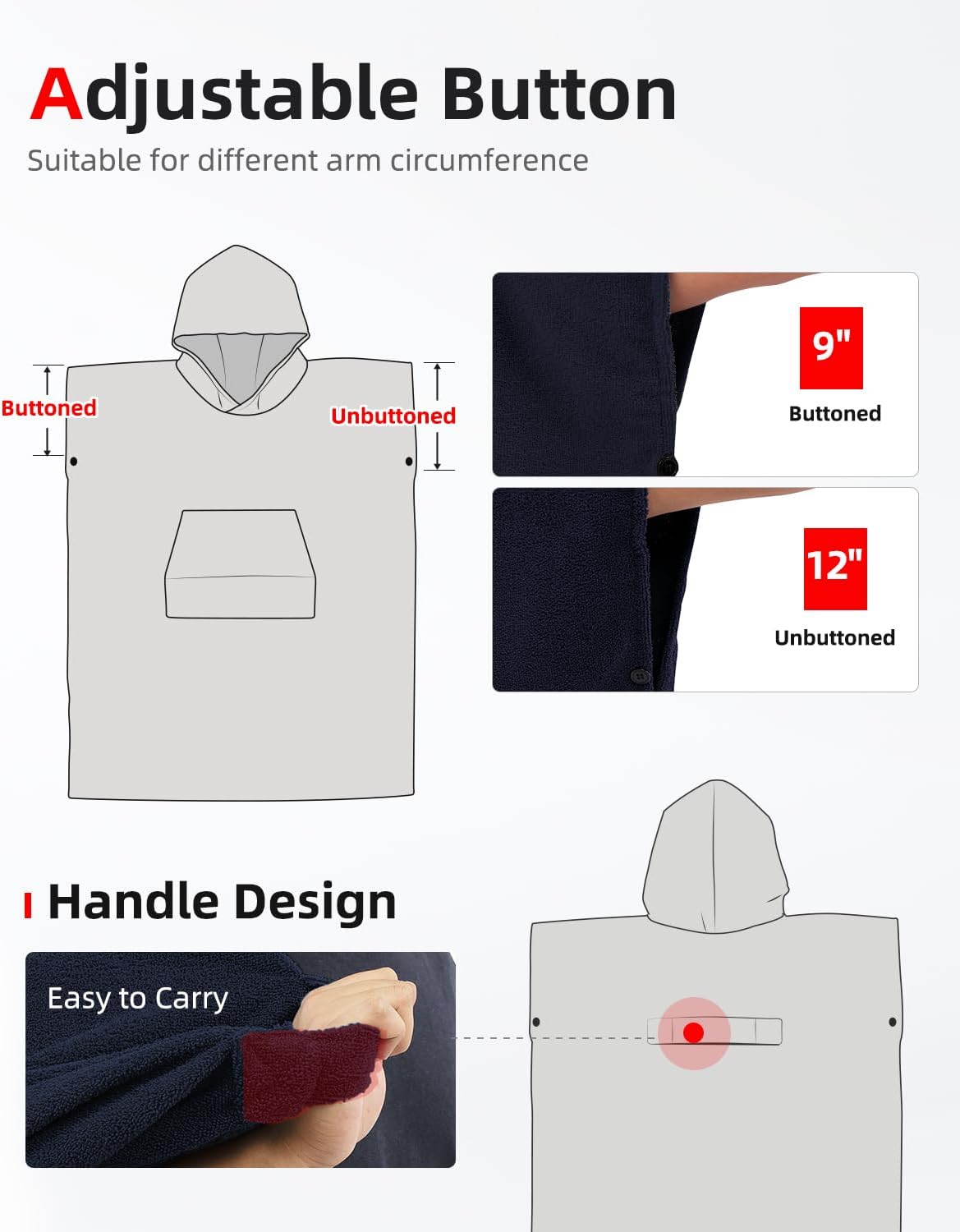 Abahub Surf Poncho Changing Robe with Hood Thick Quick Dry Microfiber Wetsuit Changing Towel for Surfing Beach Swim Outdoor Sports Men Women Absorbent Wearable Towel Cover UpSea BlueNavy Blue