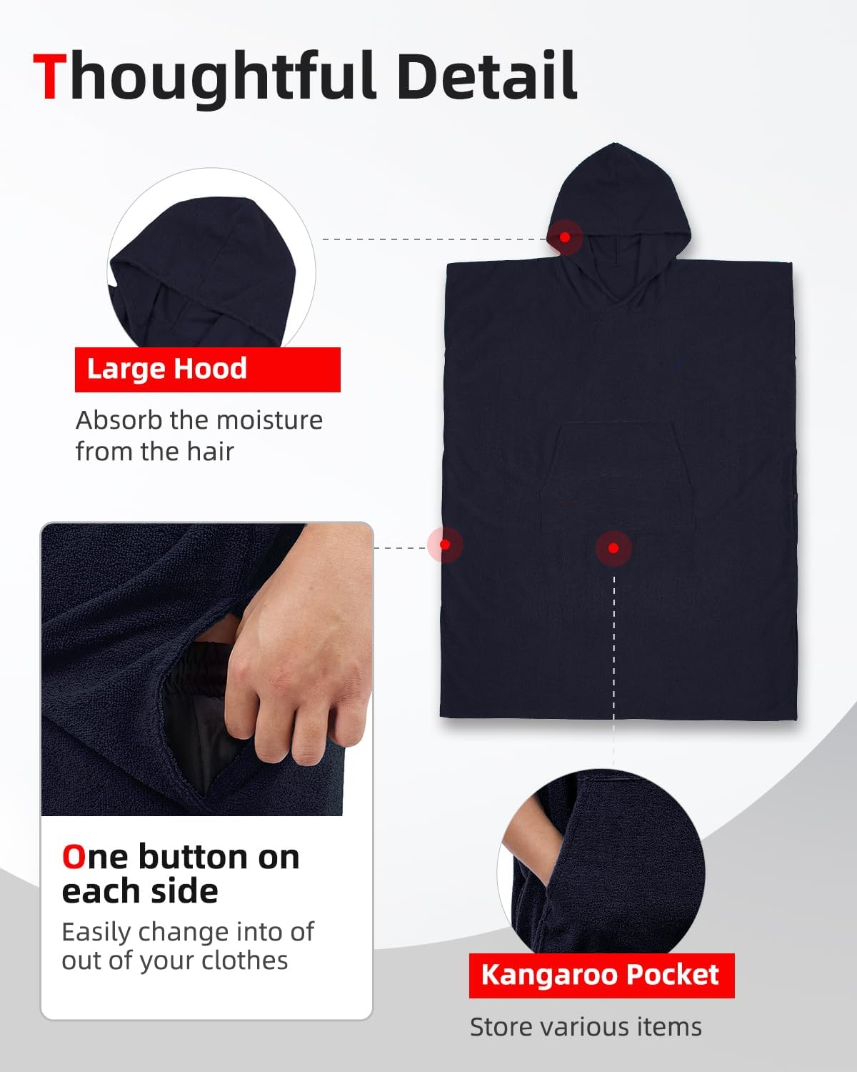Abahub Surf Poncho Changing Robe with Hood Thick Quick Dry Microfiber Wetsuit Changing Towel for Surfing Beach Swim Outdoor Sports Men Women Absorbent Wearable Towel Cover UpSea BlueNavy Blue