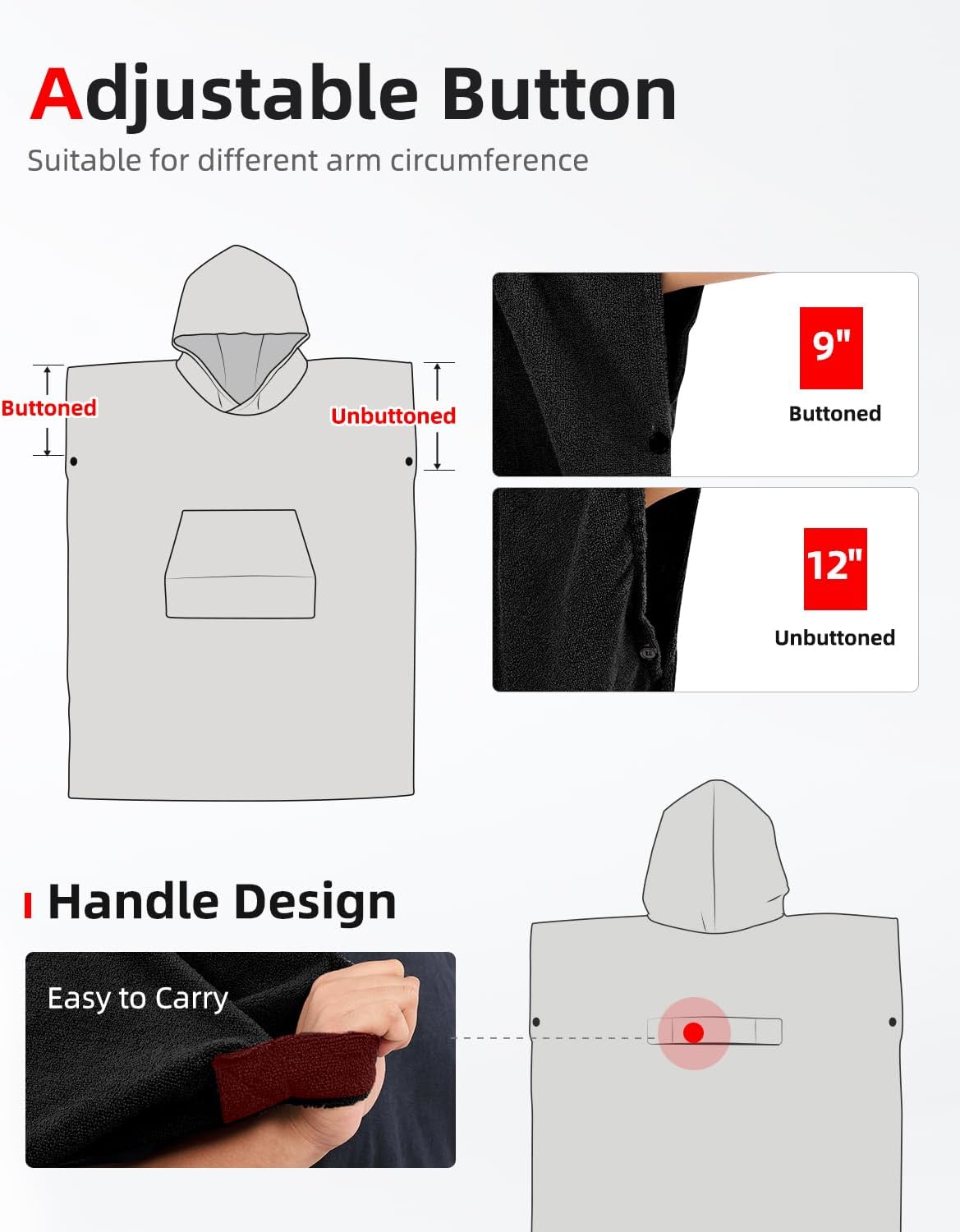 Abahub Surf Poncho Changing Robe with Hood Thick Quick Dry Microfiber Wetsuit Changing Towel for Surfing Beach Swim Outdoor Sports Men Women Absorbent Wearable Towel Cover UpSea BlueBlack
