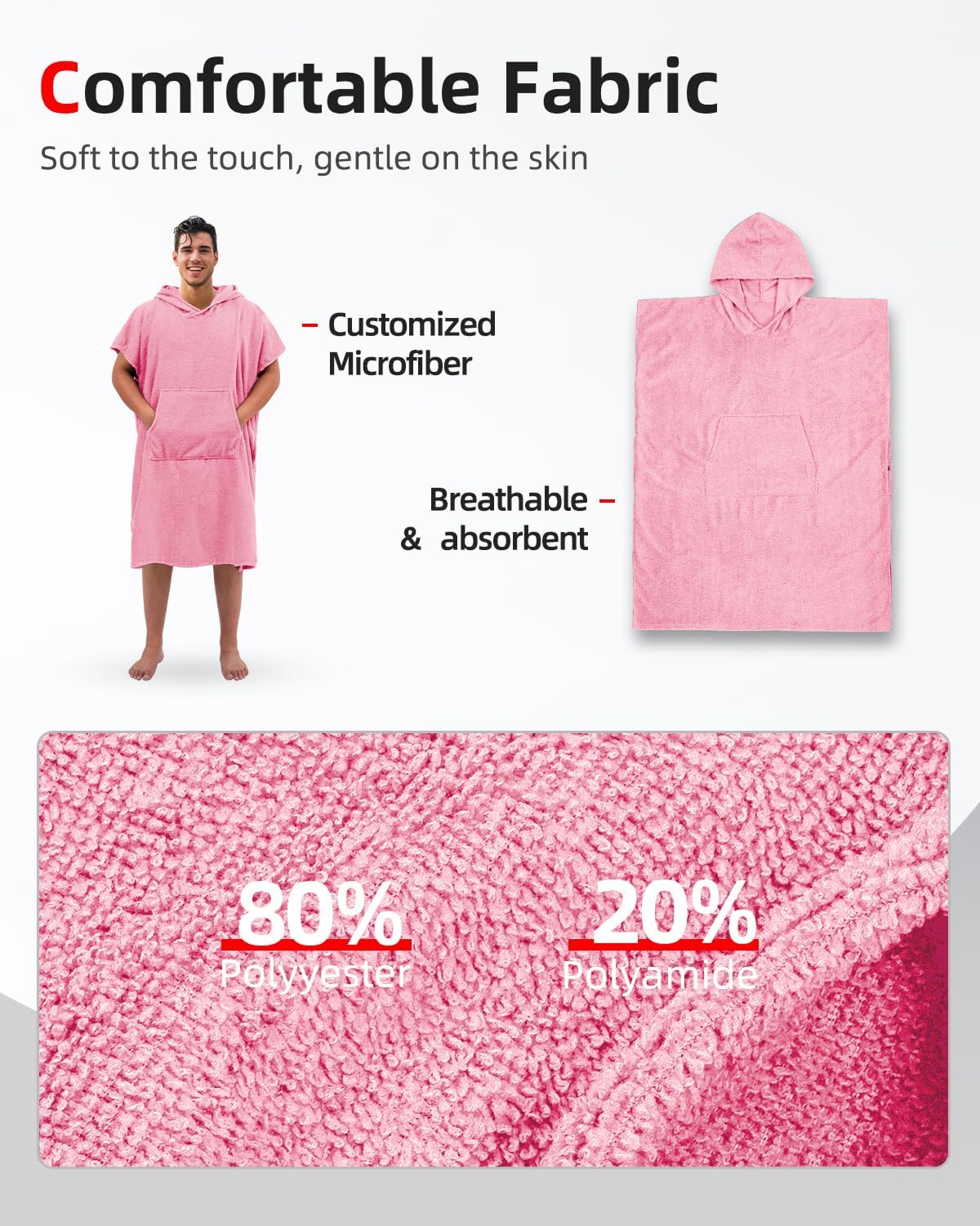 Abahub Surf Poncho Changing Robe with Hood Thick Quick Dry Microfiber Wetsuit Changing Towel for Surfing Beach Swim Outdoor Sports Men Women Absorbent Wearable Towel Cover UpSea BluePink