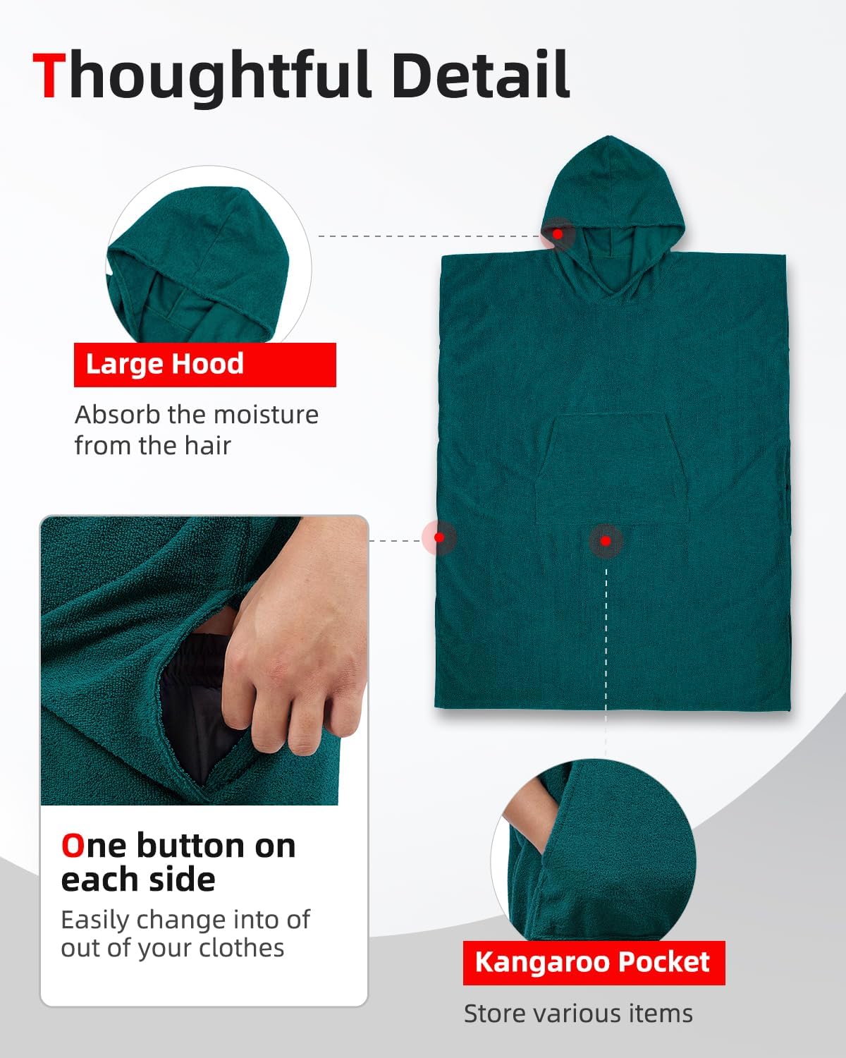 Abahub Surf Poncho Changing Robe with Hood Thick Quick Dry Microfiber Wetsuit Changing Towel for Surfing Beach Swim Outdoor Sports Men Women Absorbent Wearable Towel Cover UpSea BlueSea Blue