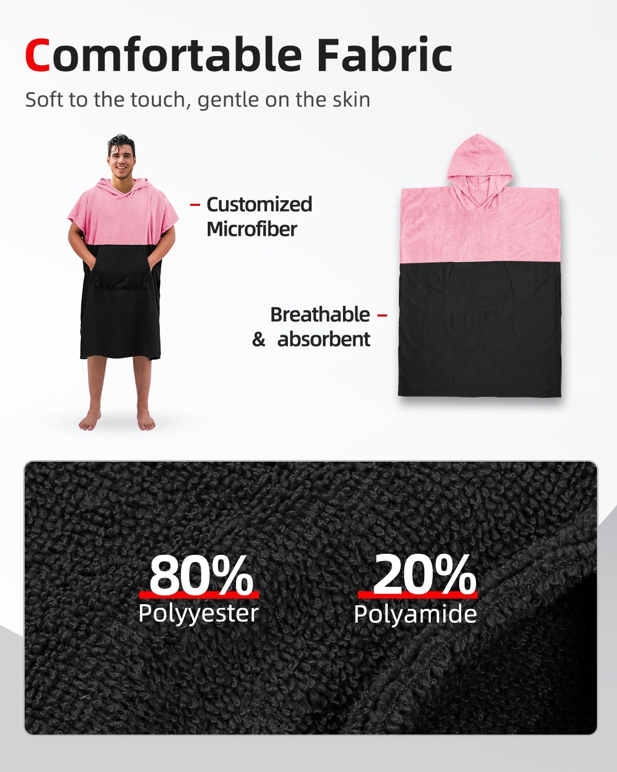 Abahub Surf Poncho Changing Robe with Hood Thick Quick Dry Microfiber Wetsuit Changing Towel for Surfing Beach Swim Outdoor Sports Men Women Absorbent Wearable Towel Cover UpSea BluePinkBlack