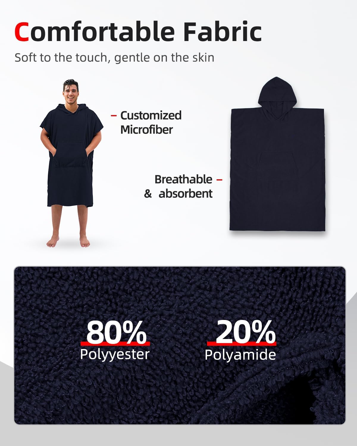 Abahub Surf Poncho Changing Robe with Hood Thick Quick Dry Microfiber Wetsuit Changing Towel for Surfing Beach Swim Outdoor Sports Men Women Absorbent Wearable Towel Cover UpSea BlueNavy Blue