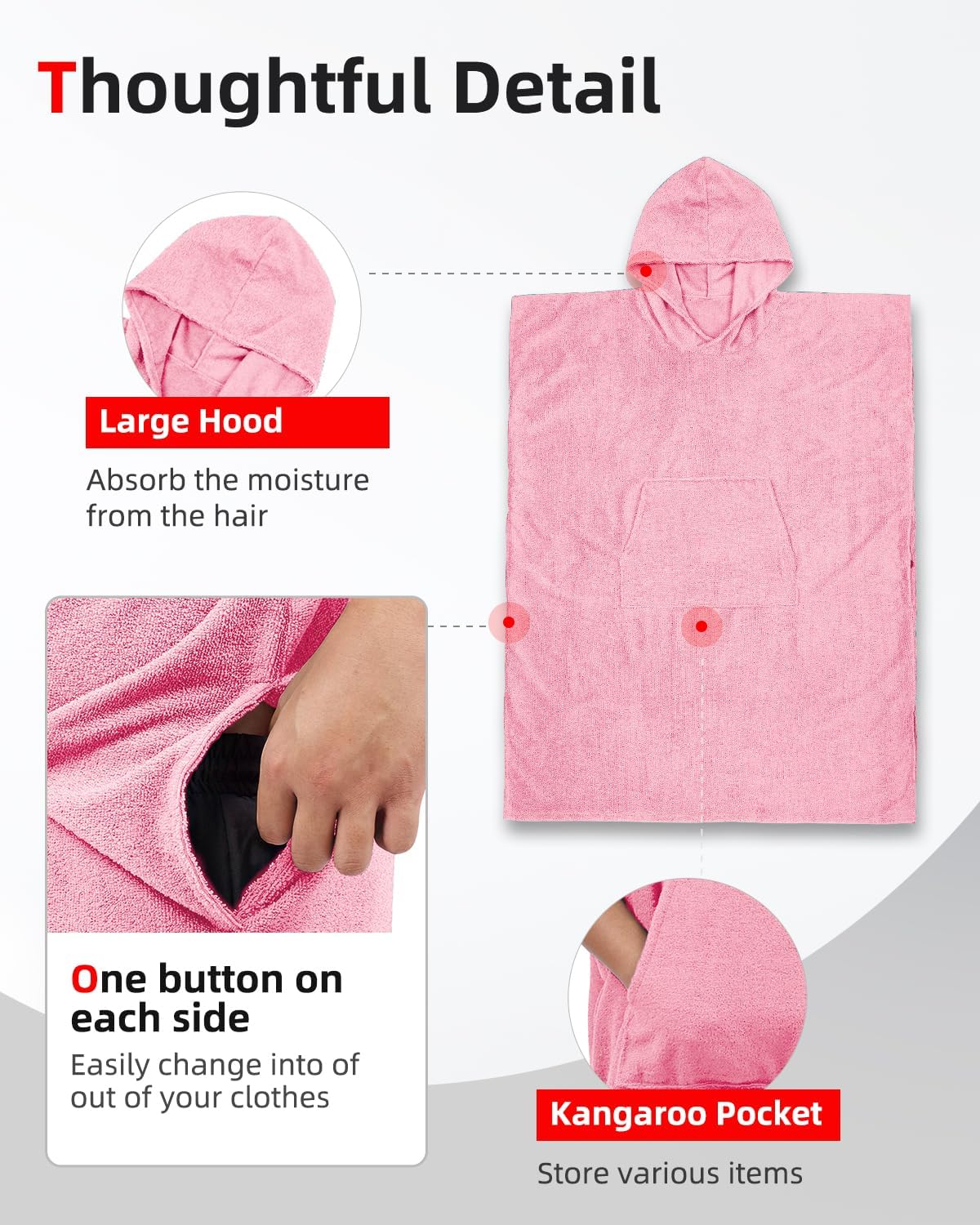 Abahub Surf Poncho Changing Robe with Hood Thick Quick Dry Microfiber Wetsuit Changing Towel for Surfing Beach Swim Outdoor Sports Men Women Absorbent Wearable Towel Cover UpSea BluePink