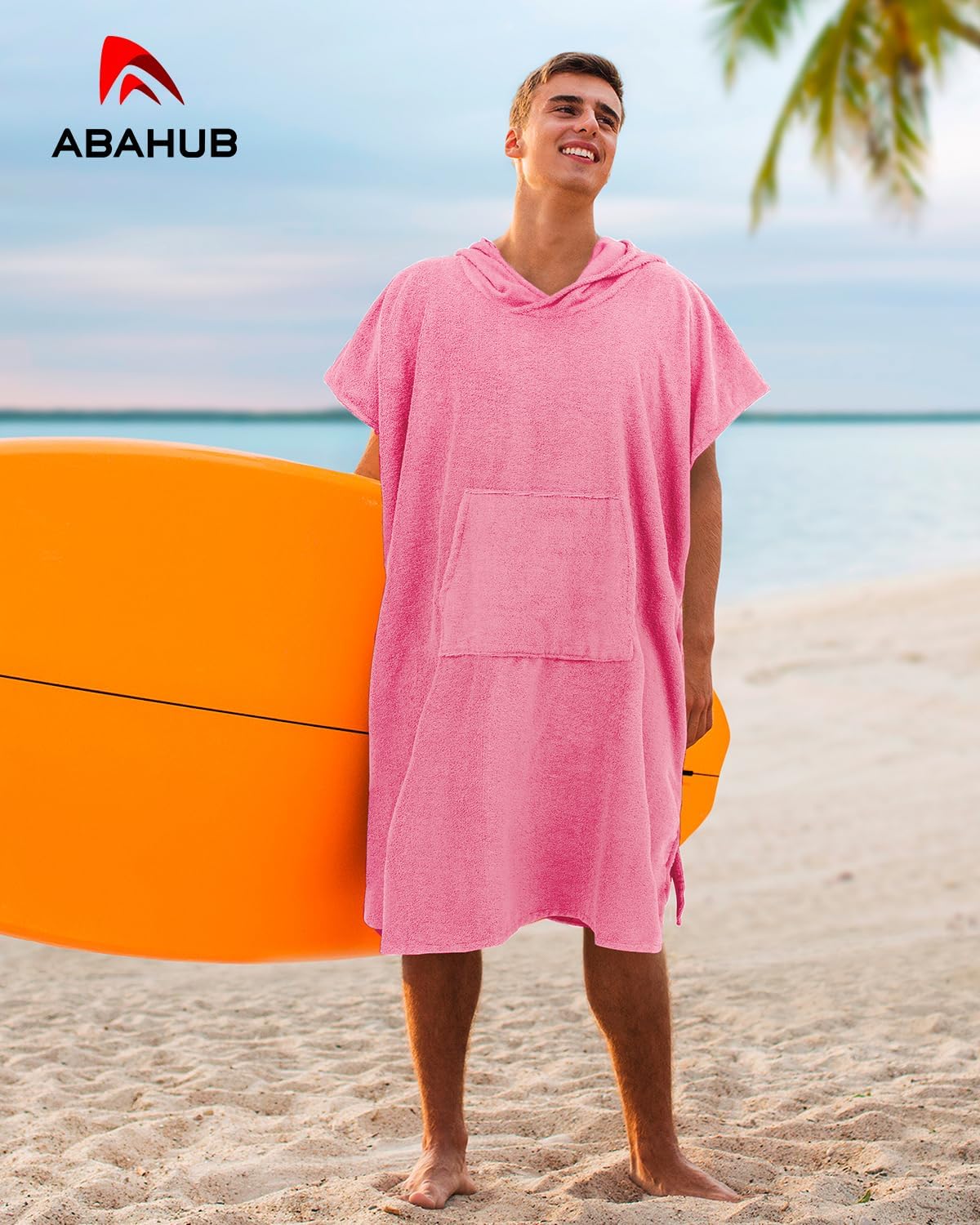 Abahub Surf Poncho Changing Robe with Hood Thick Quick Dry Microfiber Wetsuit Changing Towel for Surfing Beach Swim Outdoor Sports Men Women Absorbent Wearable Towel Cover UpSea BluePink