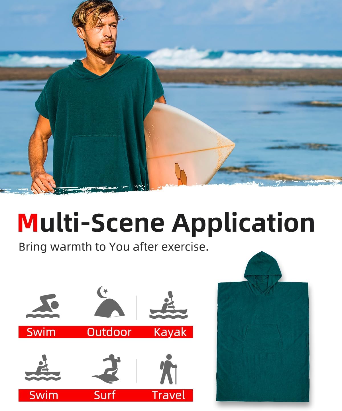 Abahub Surf Poncho Changing Robe with Hood Thick Quick Dry Microfiber Wetsuit Changing Towel for Surfing Beach Swim Outdoor Sports Men Women Absorbent Wearable Towel Cover UpSea BlueSea Blue
