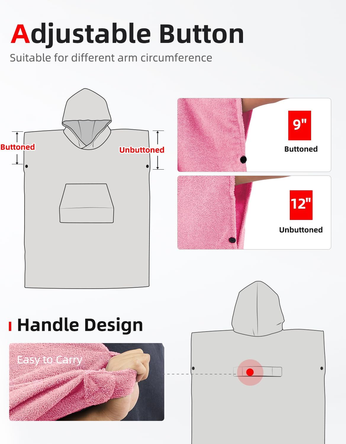 Abahub Surf Poncho Changing Robe with Hood Thick Quick Dry Microfiber Wetsuit Changing Towel for Surfing Beach Swim Outdoor Sports Men Women Absorbent Wearable Towel Cover UpSea BluePinkBlack