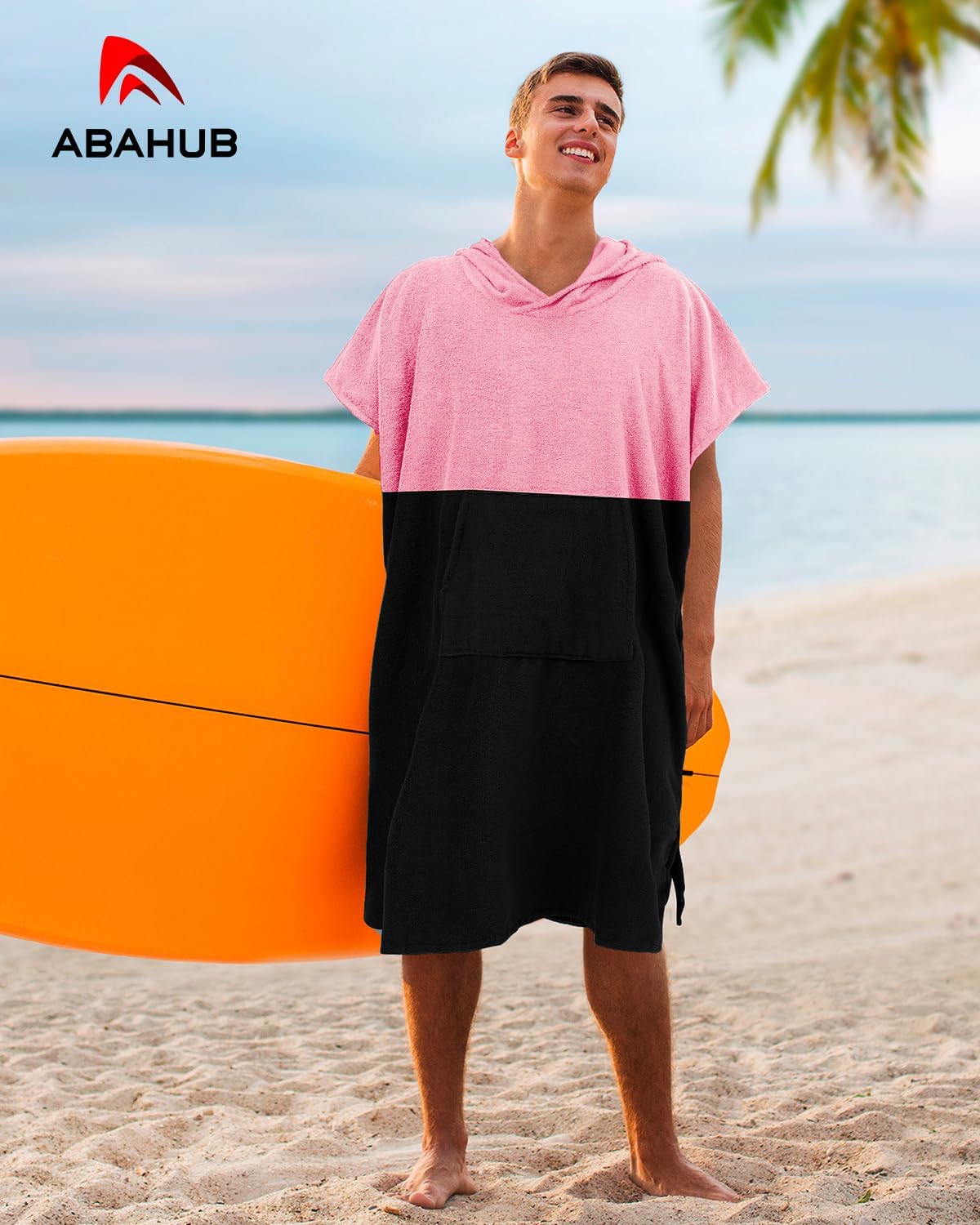 Abahub Surf Poncho Changing Robe with Hood Thick Quick Dry Microfiber Wetsuit Changing Towel for Surfing Beach Swim Outdoor Sports Men Women Absorbent Wearable Towel Cover UpSea BluePinkBlack
