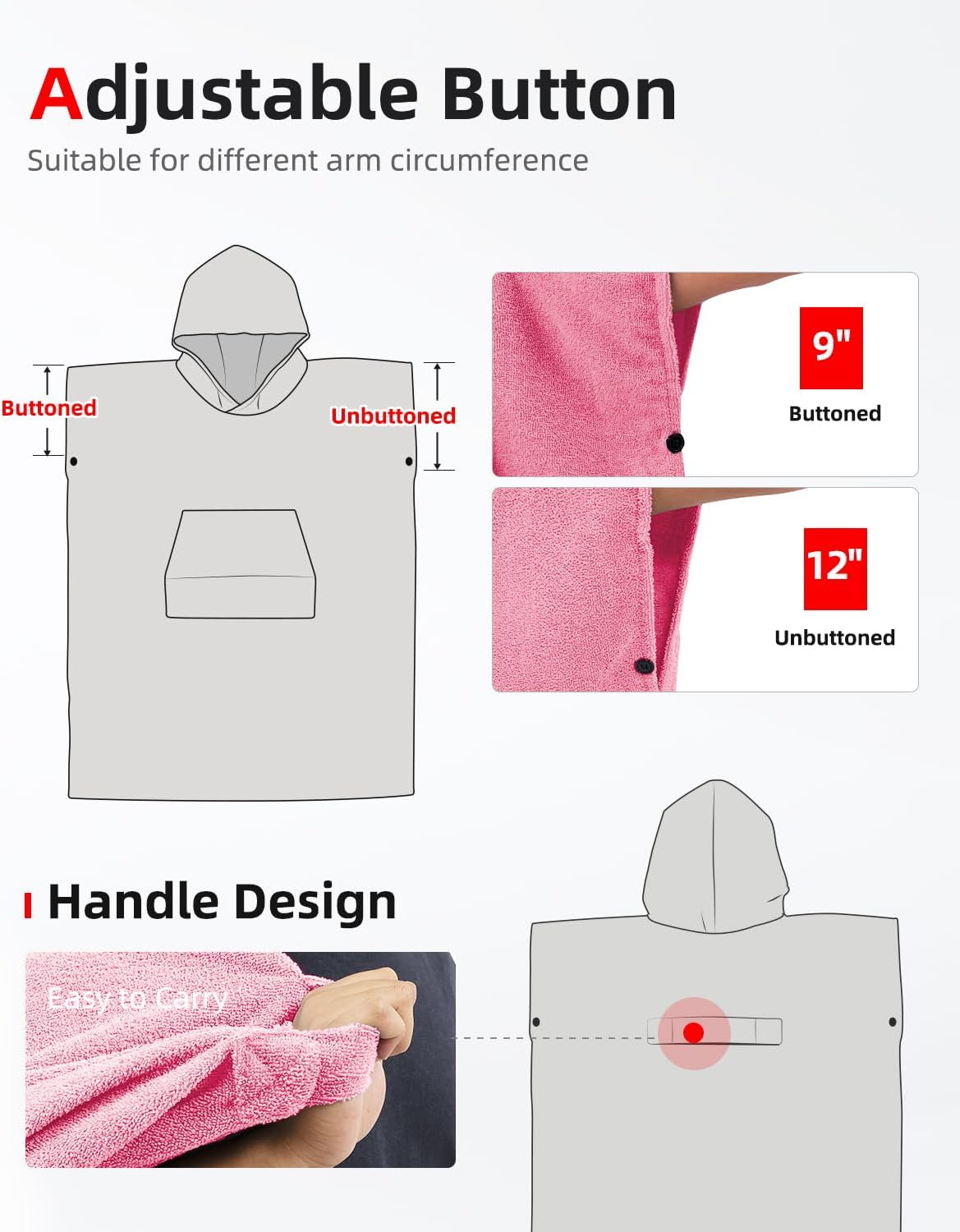 Abahub Surf Poncho Changing Robe with Hood Thick Quick Dry Microfiber Wetsuit Changing Towel for Surfing Beach Swim Outdoor Sports Men Women Absorbent Wearable Towel Cover UpSea BluePink