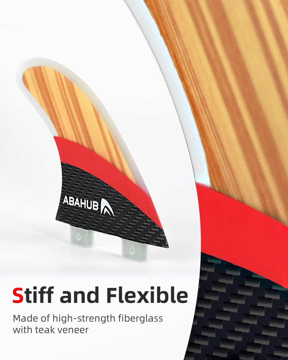 Abahub Surfboard Thruster Fins Set Compatible with FCS Style Fin Box Fiberglass Reinforced G5 Surf Fin 3 Fins for Surf Boards Surfing Longboard Shortboard with Screws and Key BlackBlueWhiteFiberglass with Teak Veneer without accessories