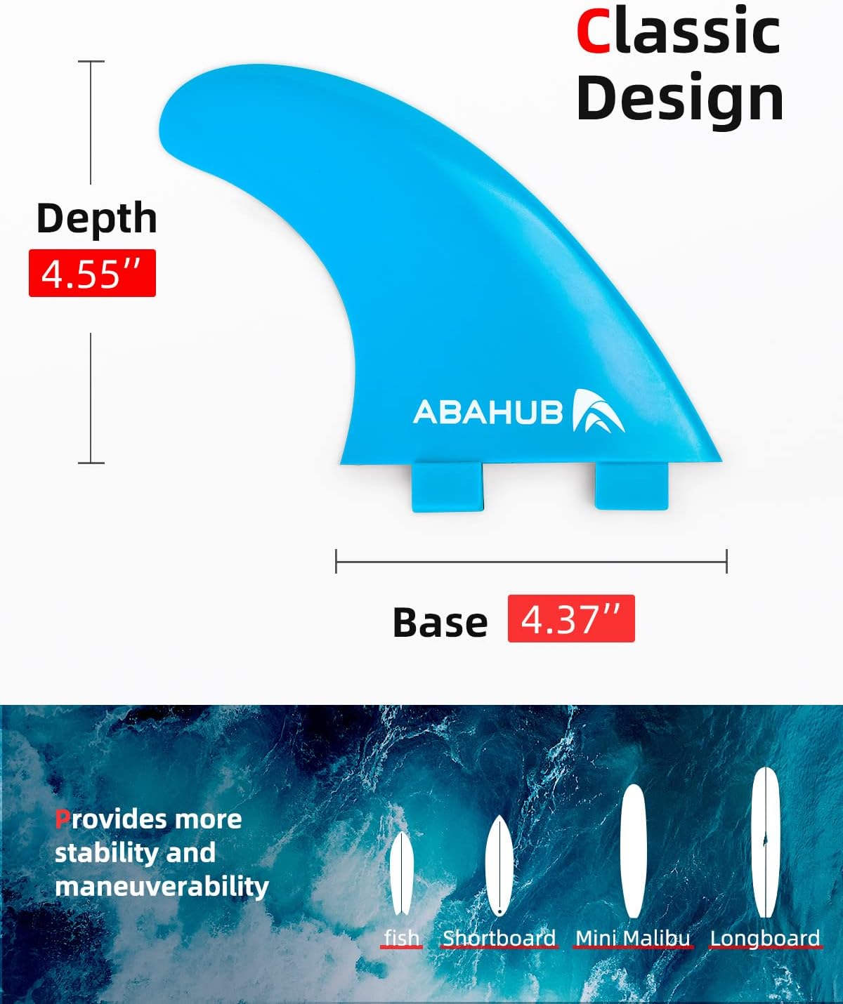 Abahub Surfboard Thruster Fins Set Compatible with FCS Style Fin Box Fiberglass Reinforced G5 Surf Fin 3 Fins for Surf Boards Surfing Longboard Shortboard with Screws and Key BlackBlueWhiteblue with screws and key