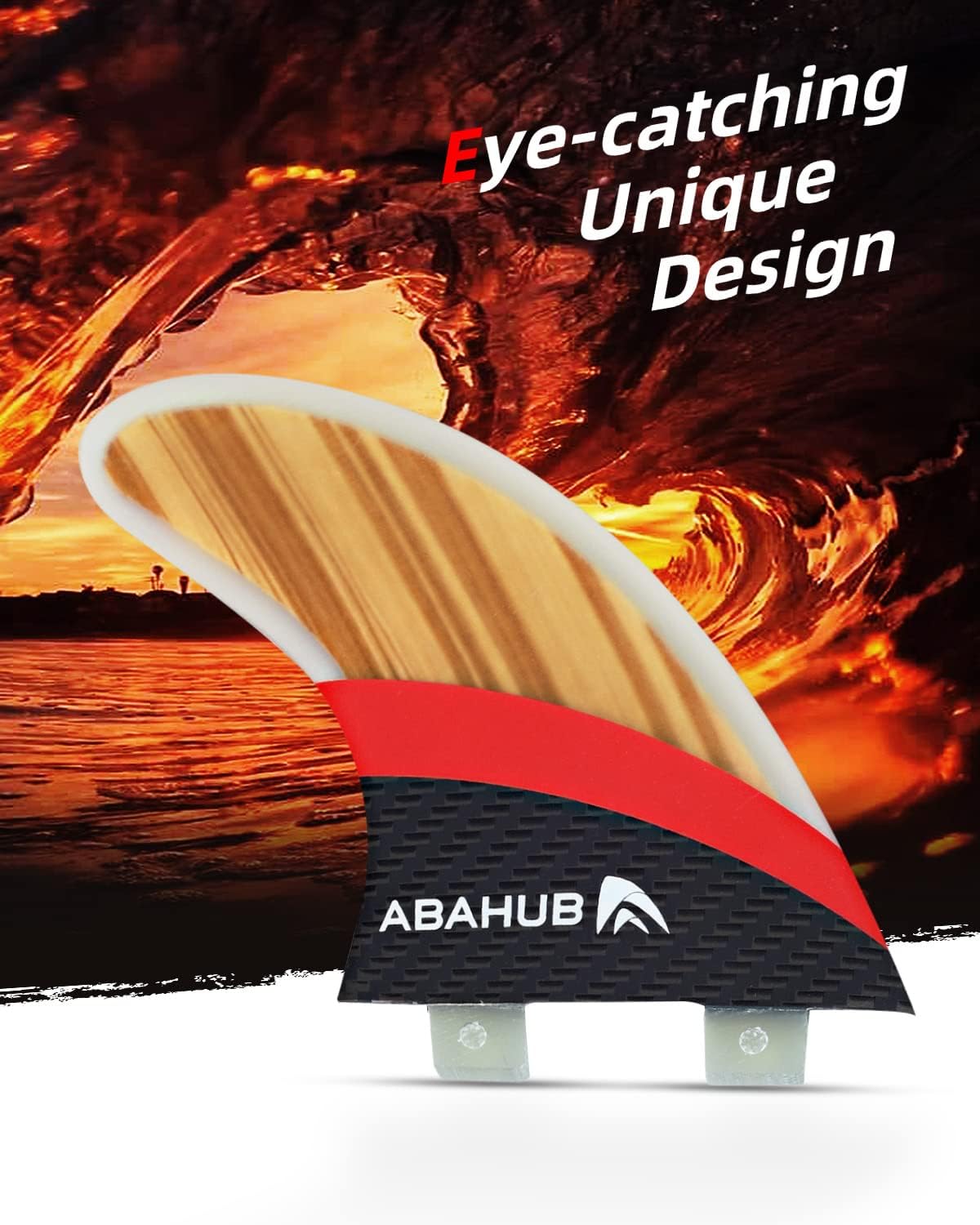 Abahub Surfboard Thruster Fins Set Compatible with FCS Style Fin Box Fiberglass Reinforced G5 Surf Fin 3 Fins for Surf Boards Surfing Longboard Shortboard with Screws and Key BlackBlueWhiteFiberglass with Teak Veneer without accessories
