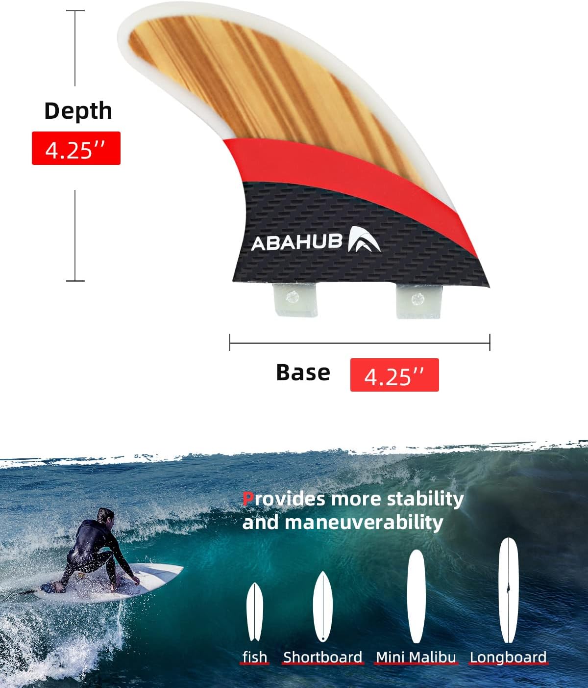 Abahub Surfboard Thruster Fins Set Compatible with FCS Style Fin Box Fiberglass Reinforced G5 Surf Fin 3 Fins for Surf Boards Surfing Longboard Shortboard with Screws and Key BlackBlueWhiteFiberglass with Teak Veneer without accessories