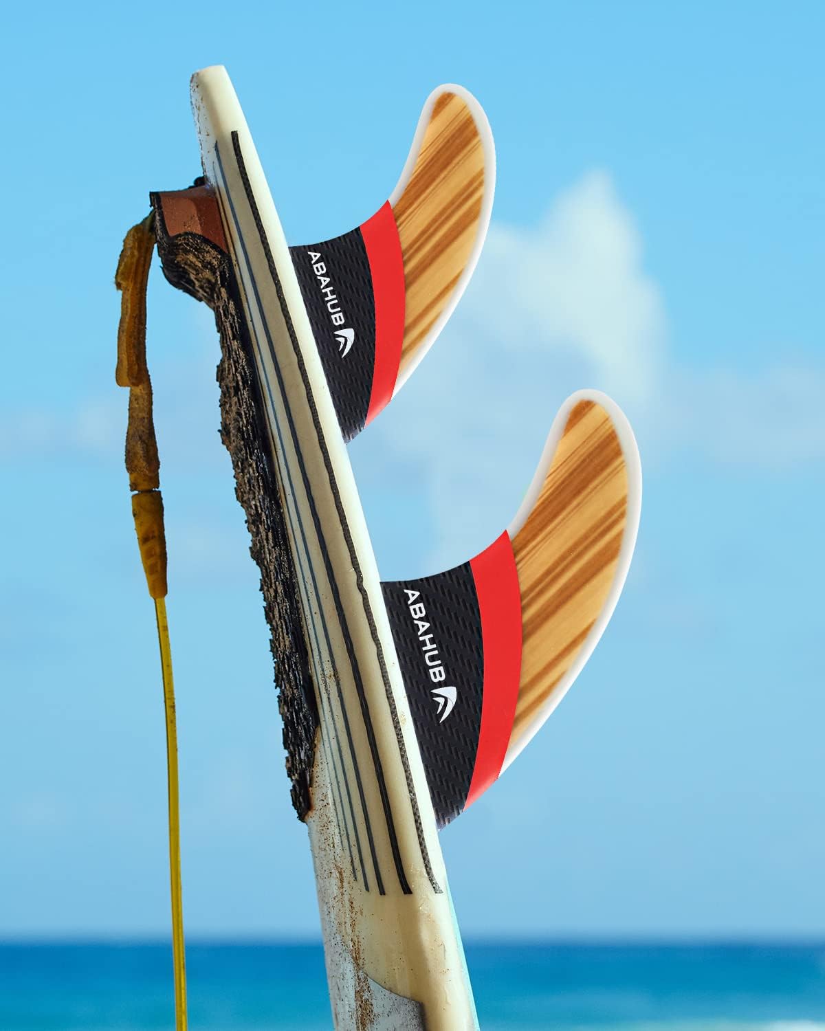 Abahub Surfboard Thruster Fins Set Compatible with FCS Style Fin Box Fiberglass Reinforced G5 Surf Fin 3 Fins for Surf Boards Surfing Longboard Shortboard with Screws and Key BlackBlueWhiteFiberglass with Teak Veneer without accessories