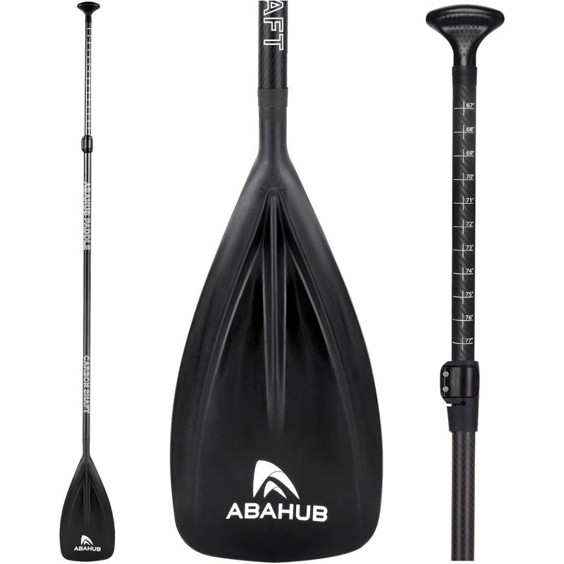 Abahub 1 x 3 Section Carbon Fiber SUP Paddle Adjustable 6786 Stand Up Paddle Lightweight Carbon Shaft BlackBlueYellowGreenOrangeRed Plastic Blade  Paddle BagBlackSUP Paddle