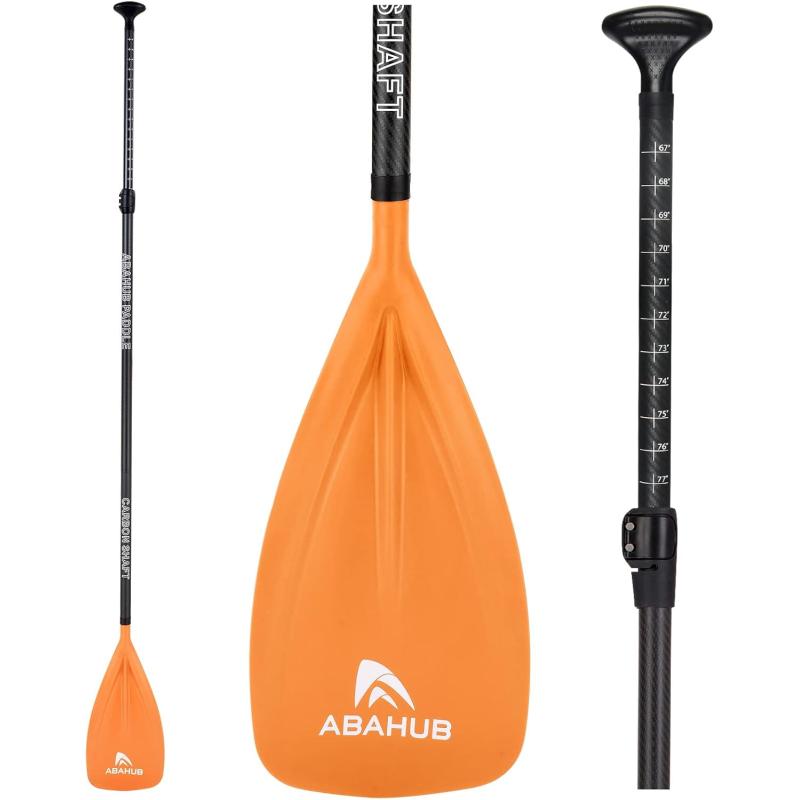 Abahub 1 x 3 Section Carbon Fiber SUP Paddle Adjustable 6786 Stand Up Paddle Lightweight Carbon Shaft BlackBlueYellowGreenOrangeRed Plastic Blade  Paddle BagOrangeSUP Paddle