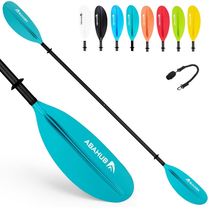 Abahub 1 x Carbon Kayak Paddles 905 Inches Kayaking Oars for Boating Canoeing with Free Paddle Leash Carbon Fiber Shaft BlackBlueGreenOrangeYellowWhiteRed Plastic Bladesteal