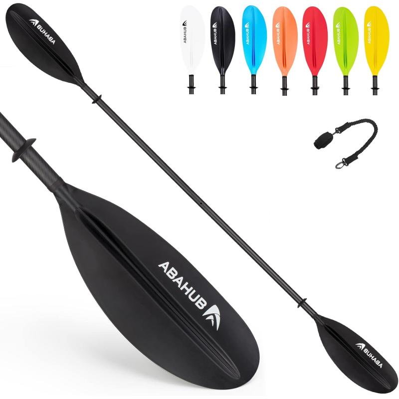 Abahub 1 x Carbon Kayak Paddles 905 Inches Kayaking Oars for Boating Canoeing with Free Paddle Leash Carbon Fiber Shaft BlackBlueGreenOrangeYellowWhiteRed Plastic Bladesblack