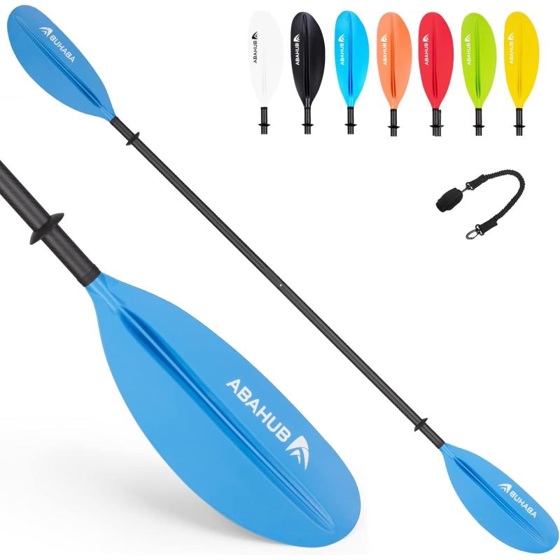 Abahub 1 x Carbon Kayak Paddles 905 Inches Kayaking Oars for Boating Canoeing with Free Paddle Leash Carbon Fiber Shaft BlackBlueGreenOrangeYellowWhiteRed Plastic Bladesblue
