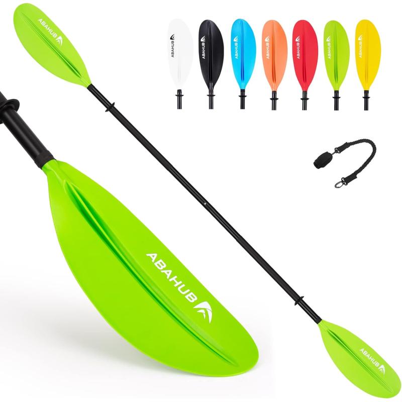 Abahub 1 x Kayak Paddles 905 Inches Kayaking Oars for Boating Canoeing with Free Paddle Leash Aluminum Alloy Shaft BlackBlueGreenOrangeYellow Plastic Bladesgreen