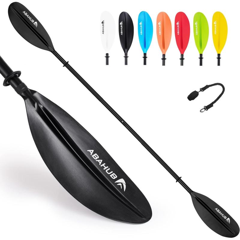 Abahub 1 x Kayak Paddles 905 Inches Kayaking Oars for Boating Canoeing with Free Paddle Leash Aluminum Alloy Shaft BlackBlueGreenOrangeYellow Plastic Bladesblack
