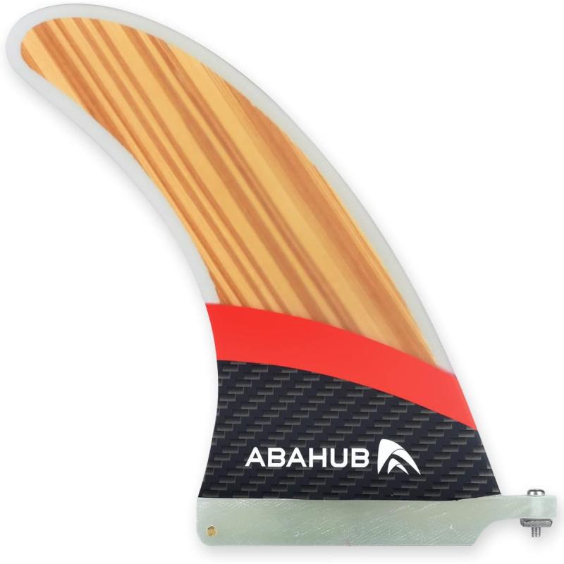 Abahub 9 SUP Single Center Fin No Tool Fin Screw Fiberglass Reinforeced 9 inch SUP Replacement Fins for Surfboard Standup Paddle Board Longboard BlackBlueWhiteFiberglass with Teak Veneer