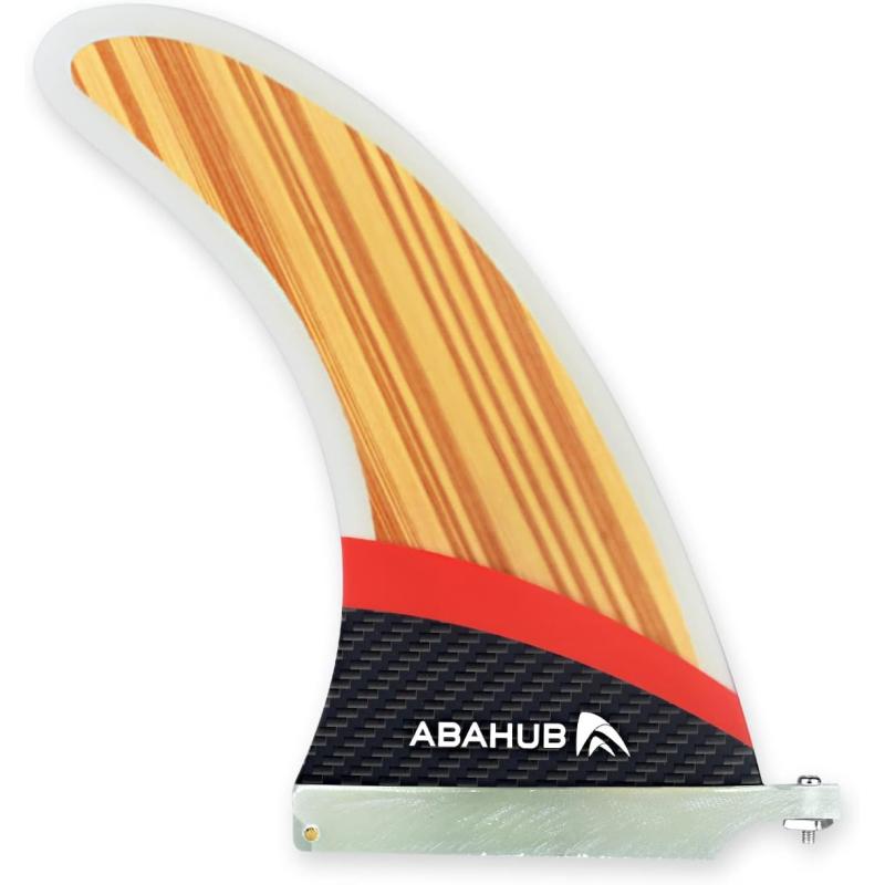 Abahub 910 SUP Single Center Fin with 1 NoTool Fin Screw Fiberglass Reinforeced 910 inch SUP Replacement Fins for Surfing Surfboard Standup Paddle Board Longboard BlackBlueWhiteFiberglass with Teak Veneer
