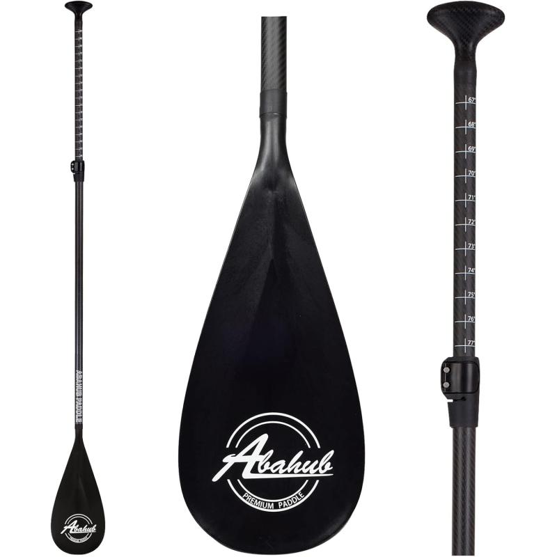 Abahub Carbon SUP Paddles 1 x 3 Section Adjustable 67quot  86quot Carbon Fiber Shaft Lightweight Standup Paddle Oars for Paddleboards with a Carrying BagCarbon Fiber Shaft  Black Plastic Blade