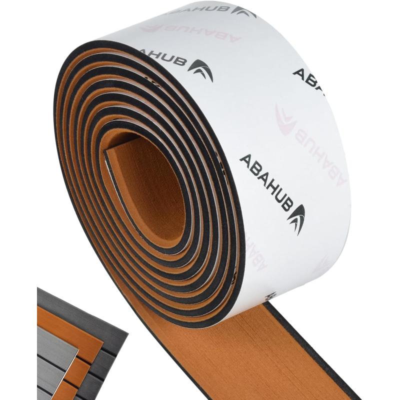 Abahub EVA Foam Boat Decking 96x4563628824168 48x168 SelfAdhesive Faux Teak Marine Flooring Sheet Traction Pad for Boats Surfboard Swim Platform RV FloorBrown with Black LinesBorder