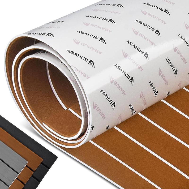 Abahub EVA Foam Boat Decking 96x4563628824168 48x168 SelfAdhesive Faux Teak Marine Flooring Sheet Traction Pad for Boats Surfboard Swim Platform RV FloorBrown with White Lines