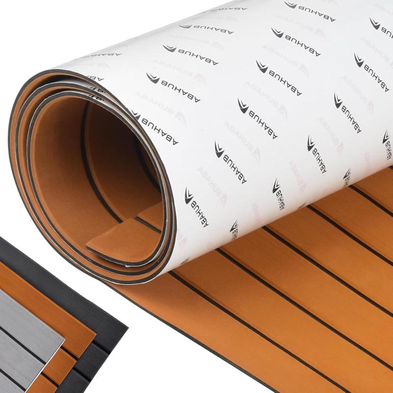 Abahub EVA Foam Boat Decking 96x4563628824168 48x168 SelfAdhesive Faux Teak Marine Flooring Sheet Traction Pad for Boats Surfboard Swim Platform RV FloorBrown with Black Lines