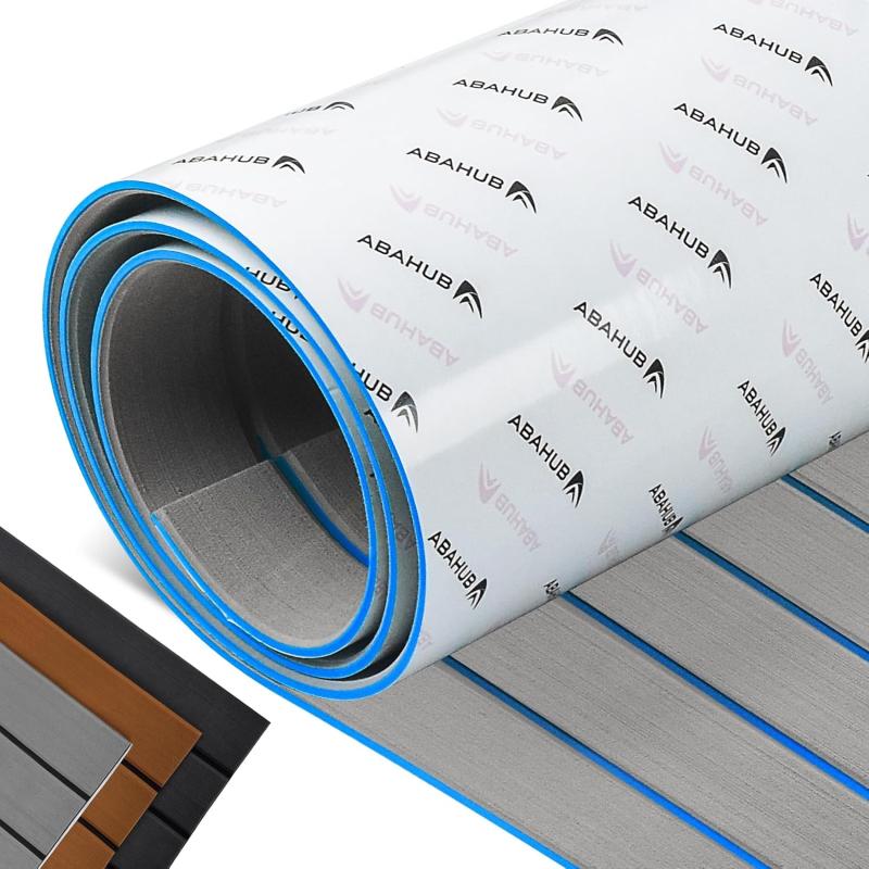 Abahub EVA Foam Boat Decking 96x4563628824168 48x168 SelfAdhesive Faux Teak Marine Flooring Sheet Traction Pad for Boats Surfboard Swim Platform RV FloorGray with Blue Lines