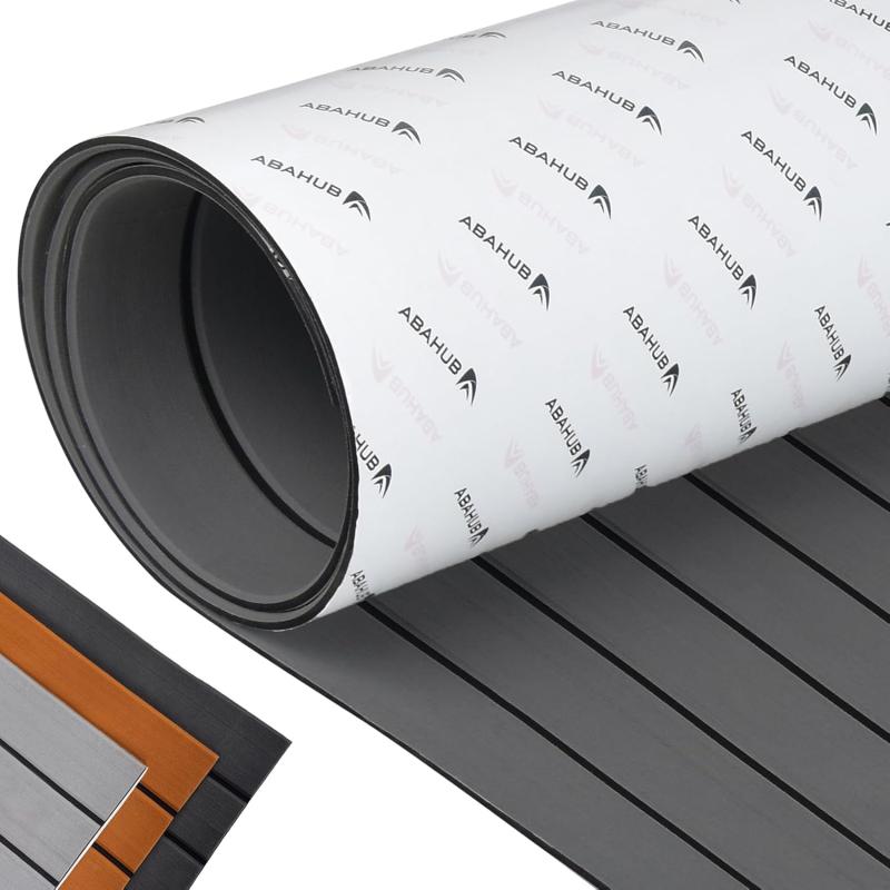Abahub EVA Foam Boat Decking 96x4563628824168 48x168 SelfAdhesive Faux Teak Marine Flooring Sheet Traction Pad for Boats Surfboard Swim Platform RV FloorDark Gray with Black Lines