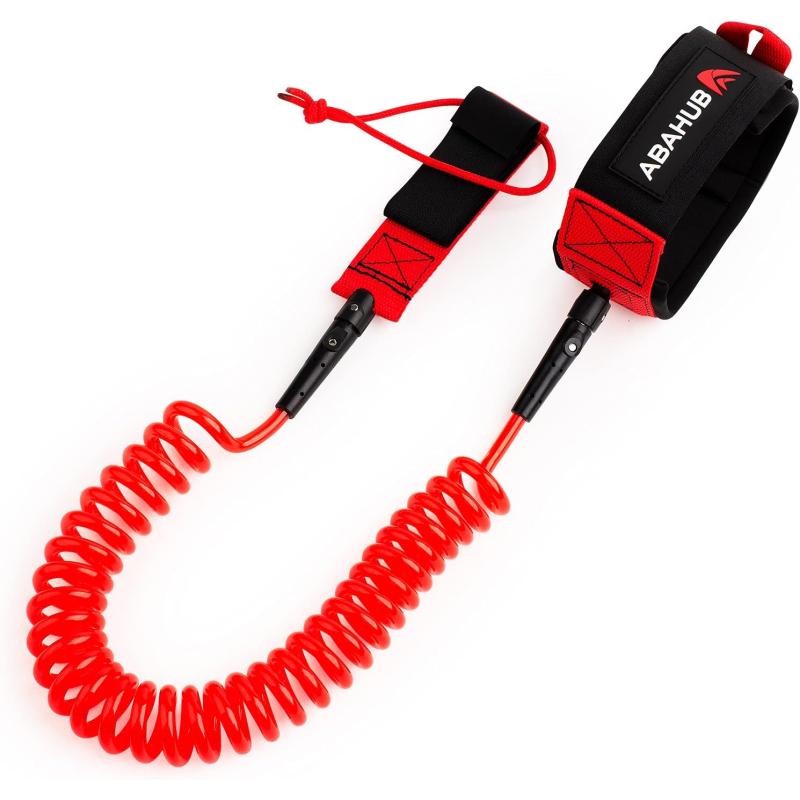 Abahub Premium Coil SUP Leash 10 ft Coiled Paddle Board Leashes 72mm Thick Legrope Strap for Longboard Surfboards Standup Paddleboards iSUP Replacement Leg Rope 8 Colorsclear red