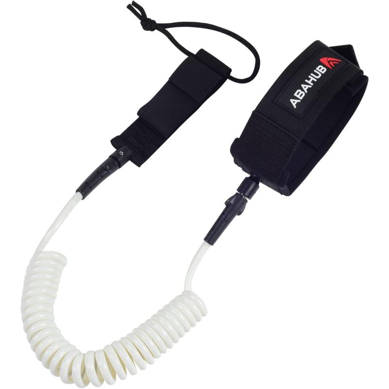 Abahub Premium Coil SUP Leash 10 ft Coiled Paddle Board Leashes 72mm Thick Legrope Strap for Longboard Surfboards Standup Paddleboards iSUP Replacement Leg Rope 8 Colorswhite