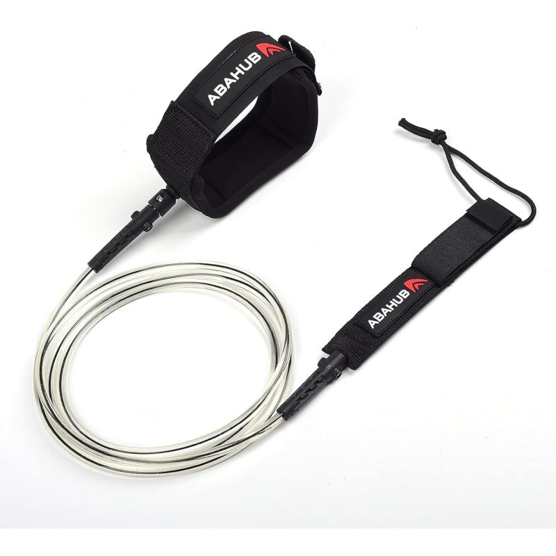 Abahub Premium Surfboard Leash 678910 ft Straight Surf Board Leashes 67mm Legrope Strap for Shortboard LongboardClear Black Core