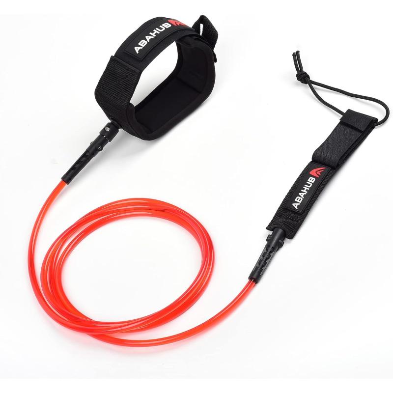 Abahub Premium Surfboard Leash 678910 ft Straight Surf Board Leashes 67mm Legrope Strap for Shortboard LongboardClear Red