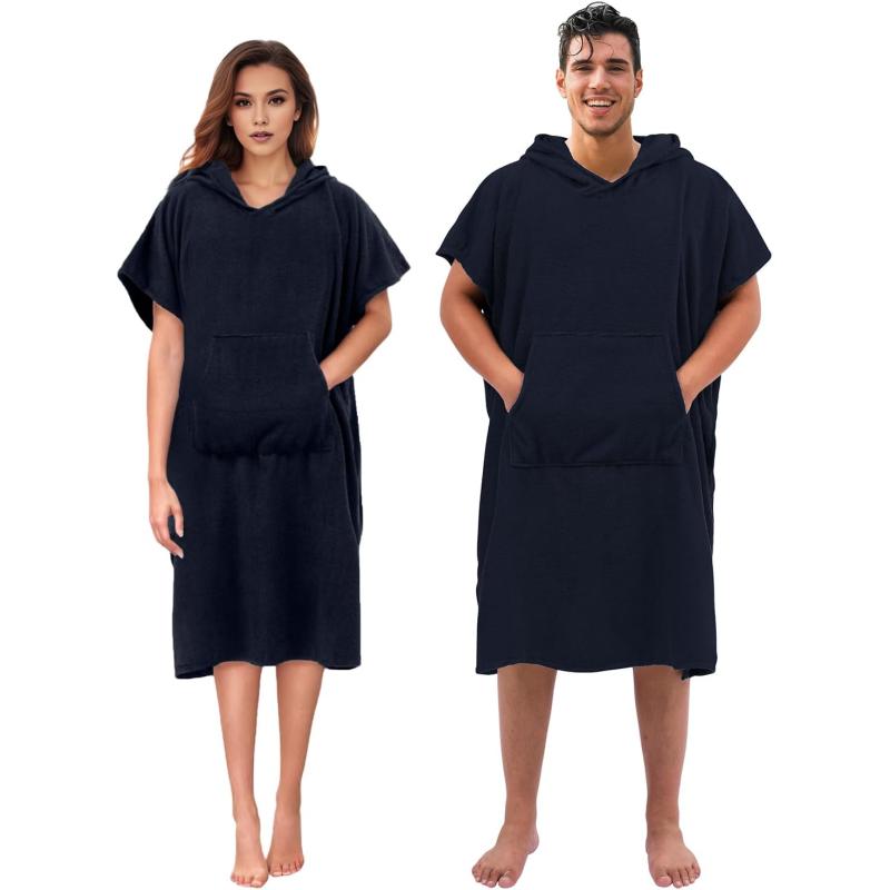 Abahub Surf Poncho Changing Robe with Hood Thick Quick Dry Microfiber Wetsuit Changing Towel for Surfing Beach Swim Outdoor Sports Men Women Absorbent Wearable Towel Cover UpSea BlueNavy Blue