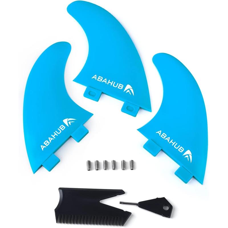 Abahub Surfboard Thruster Fins Set Compatible with FCS Style Fin Box Fiberglass Reinforced G5 Surf Fin 3 Fins for Surf Boards Surfing Longboard Shortboard with Screws and Key BlackBlueWhiteblue with screws and key