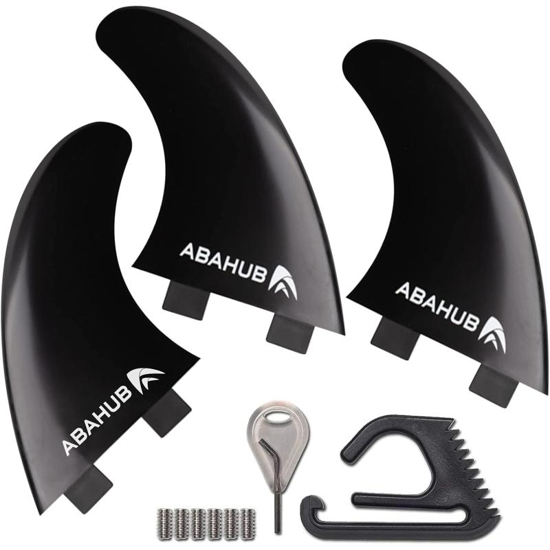 Abahub Surfboard Thruster Fins Set Compatible with FCS Style Fin Box Fiberglass Reinforced G5 Surf Fin 3 Fins for Surf Boards Surfing Longboard Shortboard with Screws and Key BlackBlueWhiteblack with screws and key