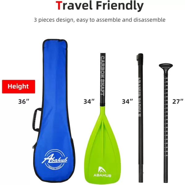 Abahub 1 x 3 Section Carbon Fiber SUP Paddle Adjustable 6786 Stand Up Paddle Lightweight Carbon Shaft BlackBlueYellowGreenOrangeRed Plastic Blade  Paddle BagGreenSUP Paddle