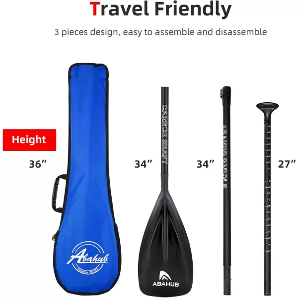 Abahub 1 x 3 Section Carbon Fiber SUP Paddle Adjustable 6786 Stand Up Paddle Lightweight Carbon Shaft BlackBlueYellowGreenOrangeRed Plastic Blade  Paddle BagBlackSUP Paddle
