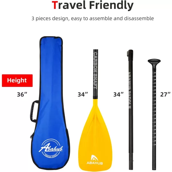 Abahub 1 x 3 Section Carbon Fiber SUP Paddle Adjustable 6786 Stand Up Paddle Lightweight Carbon Shaft BlackBlueYellowGreenOrangeRed Plastic Blade  Paddle BagYellowSUP Paddle