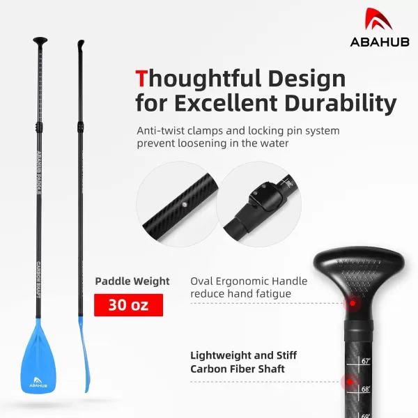 Abahub 1 x 3 Section Carbon Fiber SUP Paddle Adjustable 6786 Stand Up Paddle Lightweight Carbon Shaft BlackBlueYellowGreenOrangeRed Plastic Blade  Paddle BagBlueSUP Paddle