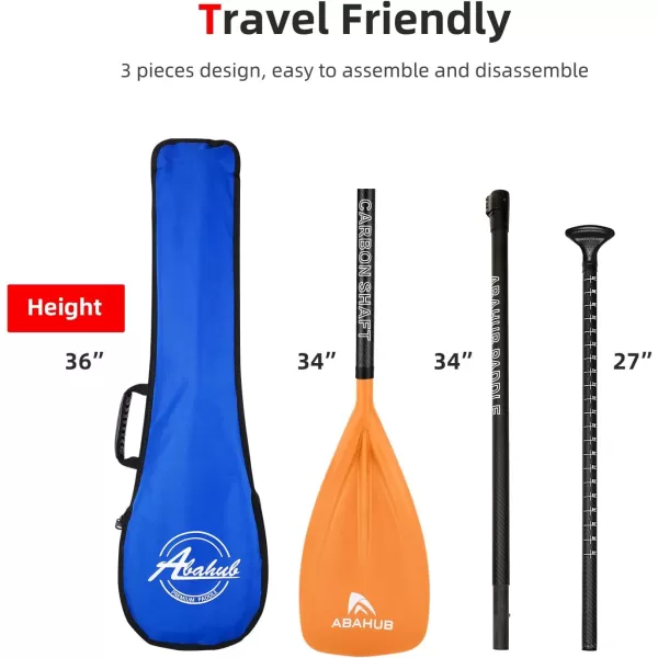 Abahub 1 x 3 Section Carbon Fiber SUP Paddle Adjustable 6786 Stand Up Paddle Lightweight Carbon Shaft BlackBlueYellowGreenOrangeRed Plastic Blade  Paddle BagOrangeSUP Paddle