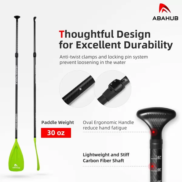 Abahub 1 x 3 Section Carbon Fiber SUP Paddle Adjustable 6786 Stand Up Paddle Lightweight Carbon Shaft BlackBlueYellowGreenOrangeRed Plastic Blade  Paddle BagGreenSUP Paddle